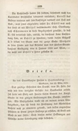 a. An den Staatskanzler Fürsten v. Hardenberg