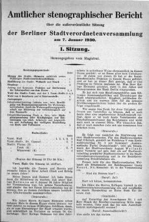 Sitzung 1, 7. Januar 1930