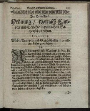 Der Dritte Theil. Ordnung/ wornach Empter und Gerichte in peinlichen Sachen sich zu richten.