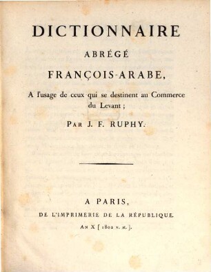 Dictionnaire abrégé François-Arabe