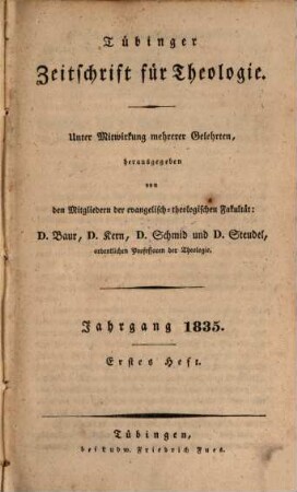 Tübinger Zeitschrift für Theologie. 1835, 1835