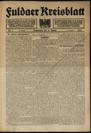 Erste Ausgabe vom Donnerstag, den 02. Januar 1913.