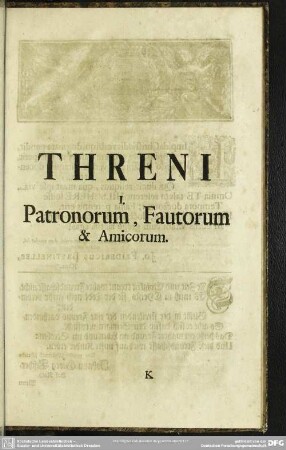 Threni I. Patronorum, Fautorum & Amicorum