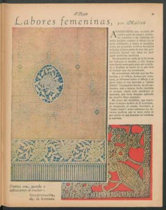 Labores femeninas : Cortina con guarda y aplicaciones al crocher. - Interpretación de la hortensia