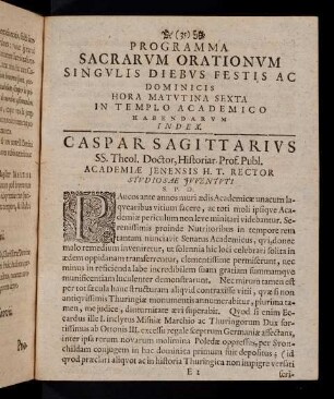 35-46, Programma Sacrarvm Orationvm Singvlis Diebvs Festis Ac Dominicis Hora Matvtina Sexta In Templo Academico Habendarvm Index.