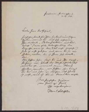 Schreiben an Hermann Muthesius (Brief)