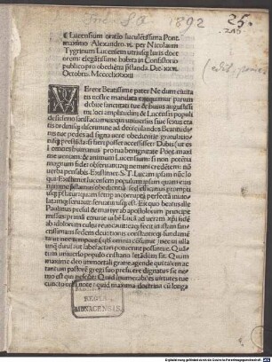 Oratio Luccensium ad Alexandrum VI. papam habita pro oboedientia praestanda