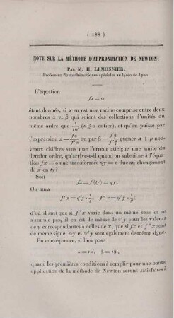 Note sur la méthode d'approximation de Newton.