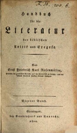 Handbuch für die Literatur der biblischen Kritik und Exegese, 4