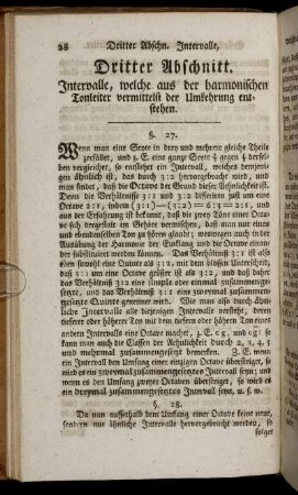 Dritter Abschnitt. Intervalle, welche aus der harmonischen Tonleiter vermittelst der Umkehrung entstehen.