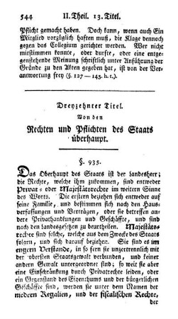 Dreyzehnter Titel. Von den Rechten und Pflichten des Staats überhaupt.