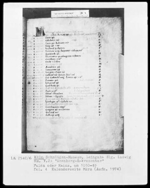 Arenberg-Sakramentar — Kalenderseite März, Folio 4