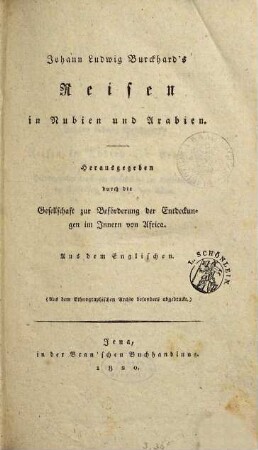 Johann Ludwig Burckhard's Reisen in Nubien und Arabien