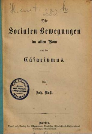 Die socialen Bewegungen im alten Rom und der Cäsarismus
