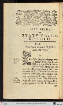 Pars prima: De statu ecclesiastico