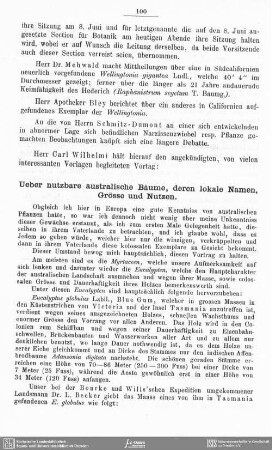 Ueber nutzbare australische Bäume, deren lokalen Namen, Grösse und Nutzen