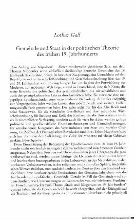 Gemeinde und Staat in der politischen Theorie des frühen 19. Jahrhunderts