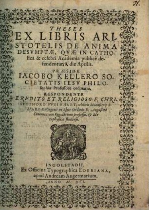 Theses ex libris Aristotelis de anima desumptae