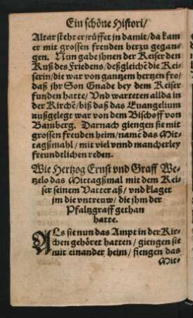 Wie Hertzog Ernst und Graff Wetzelo das Mittagßmahl mit dem Keiser seinem Vatter aß/ und klaget im die untreuw/ ...