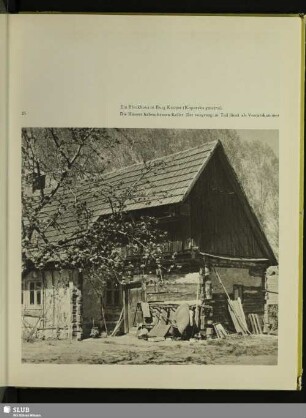 Ein Blockhaus in Burg Kauper. Die Häuser haben keinen Keller, der vorgezogene Teil dient als Vorratskammer