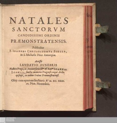 Natales Sanctorvm Candidissimi Ordinis Præmonstratensis