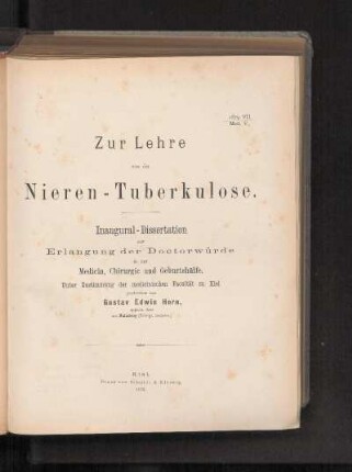 Zur Lehre von der Nieren-Tuberkulose.
