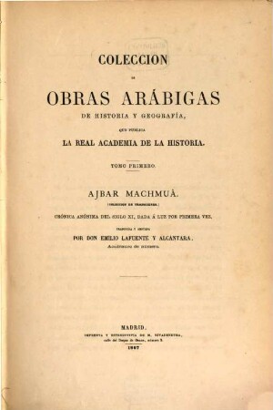 Colección de obras arábigas de historia y geografía. 1