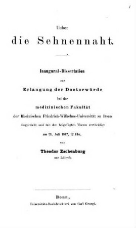 Ueber die Sehnennaht : Inaugural-Dissertation