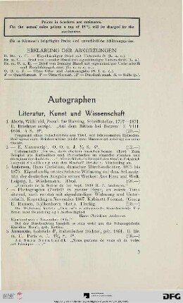 Autographen: Literatur, Kunst und Wissenschaft (Nr. 1-236)