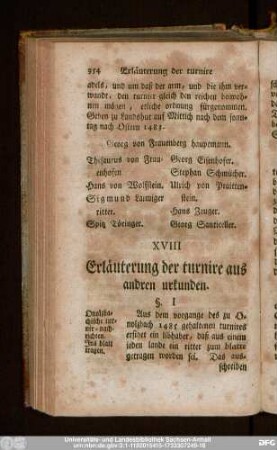 XVIII Erläuterung der turnire aus andren urkunden.