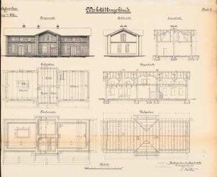Bauhof, Hamburg-Harburg: Werkstattgebäude: Ansichten, Grundrisse, Schnitte 1:100