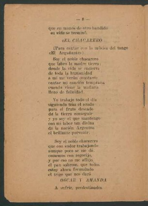 El chacarero : (Para cantar con la música del tango "El Argañaráz")