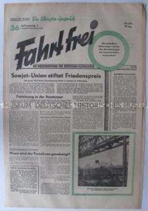 Wochenzeitung für Eisenbahner "Fahrt frei" u.a. zum 70. Geburtstag von Stalin