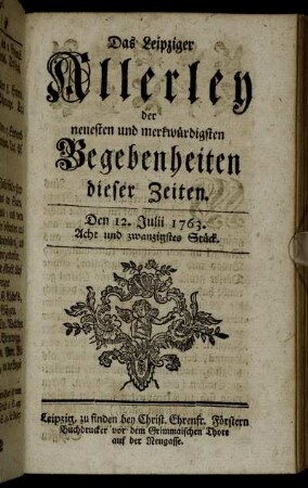 Den 12. Julii 1763. Acht und zwanzigstes Stück.