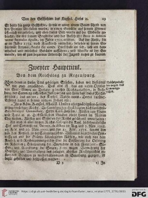 Zweyter Haupttitul: Von dem Reichstag zu Regenspurg