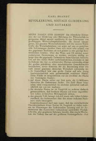 Bevölkerung, soziale Gliederung und Autarkie