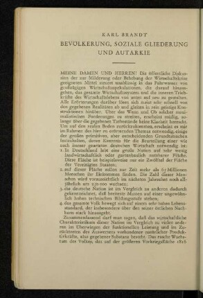 Bevölkerung, soziale Gliederung und Autarkie