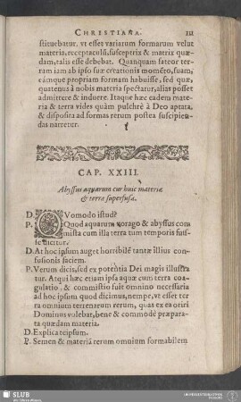 Cap. XXIII. Abyssus aquarum cur huic materiae & terrae superfusa
