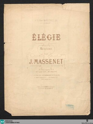 Élégie : mélodie; pour mezzo-soprano ou baryton