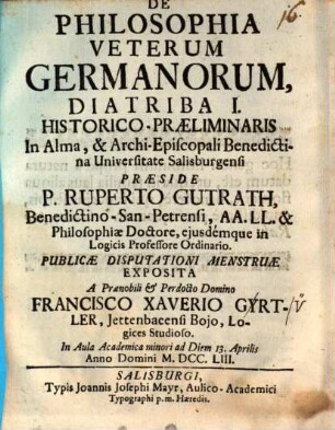 De philosophia veterum Germanorum diatriba I. historico-praeliminaris