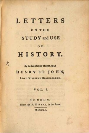 Letters on the study and use of history, 1. (1752). - 315 S.