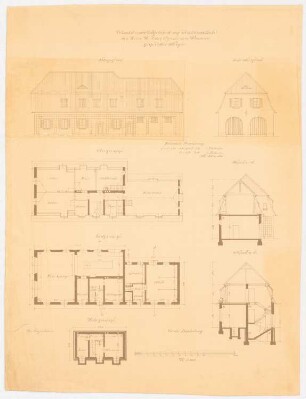 Landhaus Dr. Franz Oppenheim, Berlin-Wannsee: Stall und Garage: Grundriss, Ansichten, Schnitte 1:100