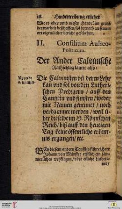 II. Consilium Aulico - Politicum. Der Ander Calvinische Rathschlag lautet also: