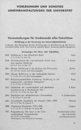 Vorlesungen und sonstige Lehrveranstaltungen der Universität
