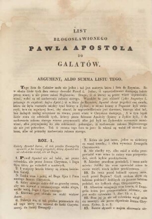 List blogoslawionego Pawla Apostola do Glatow