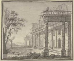 Palastruine, links ein Obelisk