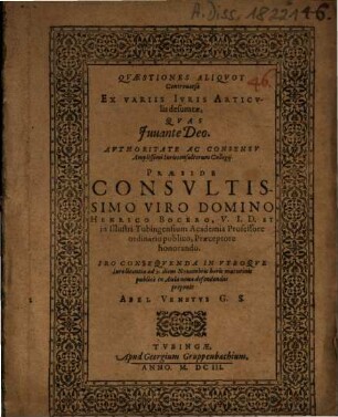 Quaestiones Aliquot Controuersa Ex Variis Iuris Articulis desumtae