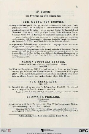 IV. Goethe und Personen aus dem Goethekreis (Nr. 248-254)