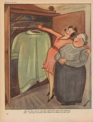 "Wie gut, Oma, daß ihr euch früher nicht um die schlanke Linie gekümmert habt - sonst ginge aus deinem alten Mantel kein Kostüm für mich raus!"
