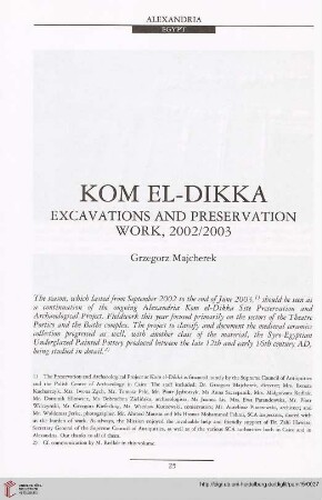 15: Kom el-Dikka : excavations and preservation work, 2002/2003